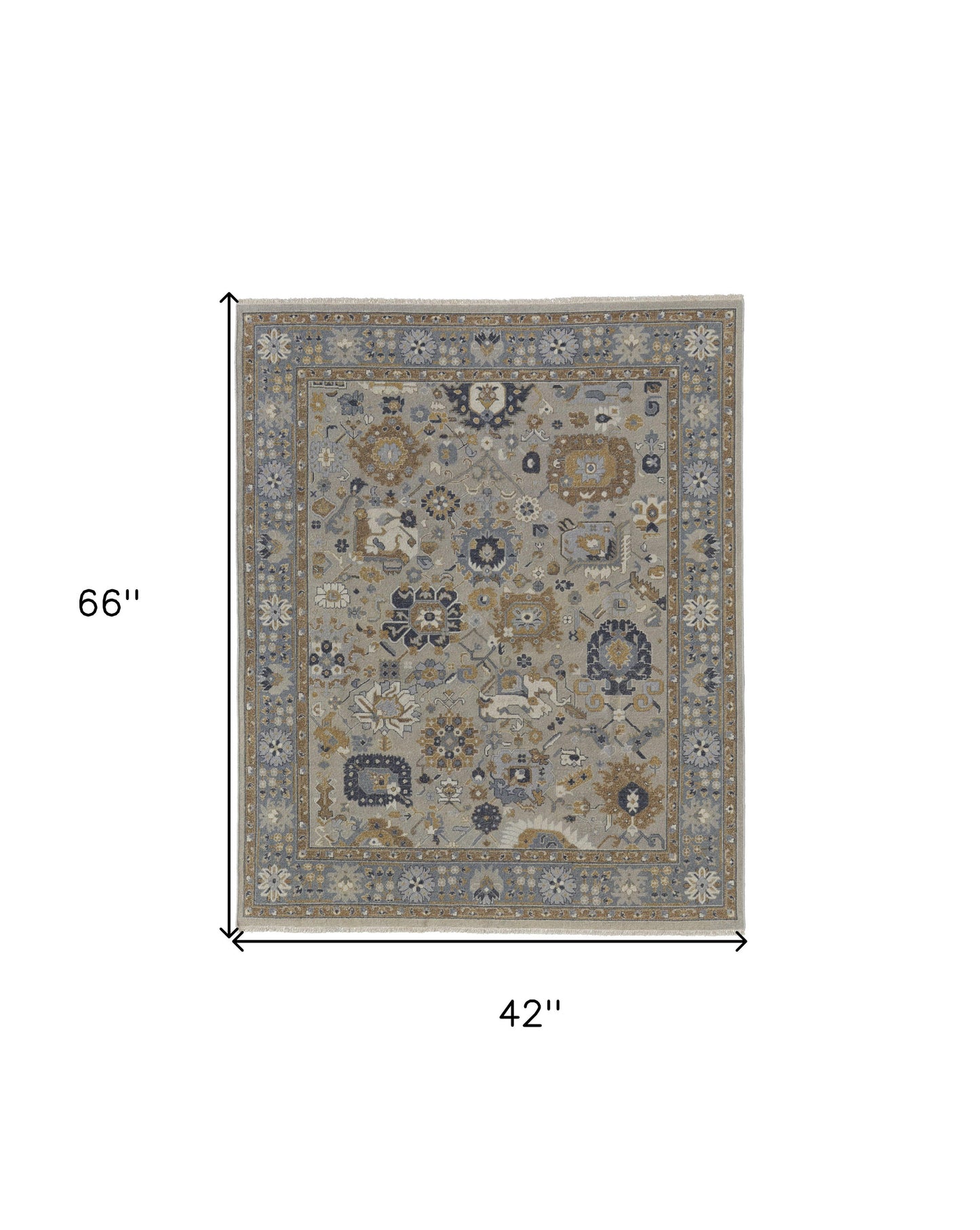 4 x 6 Gray & Brown Wool Oriental Hand Knotted Rug With Fringe