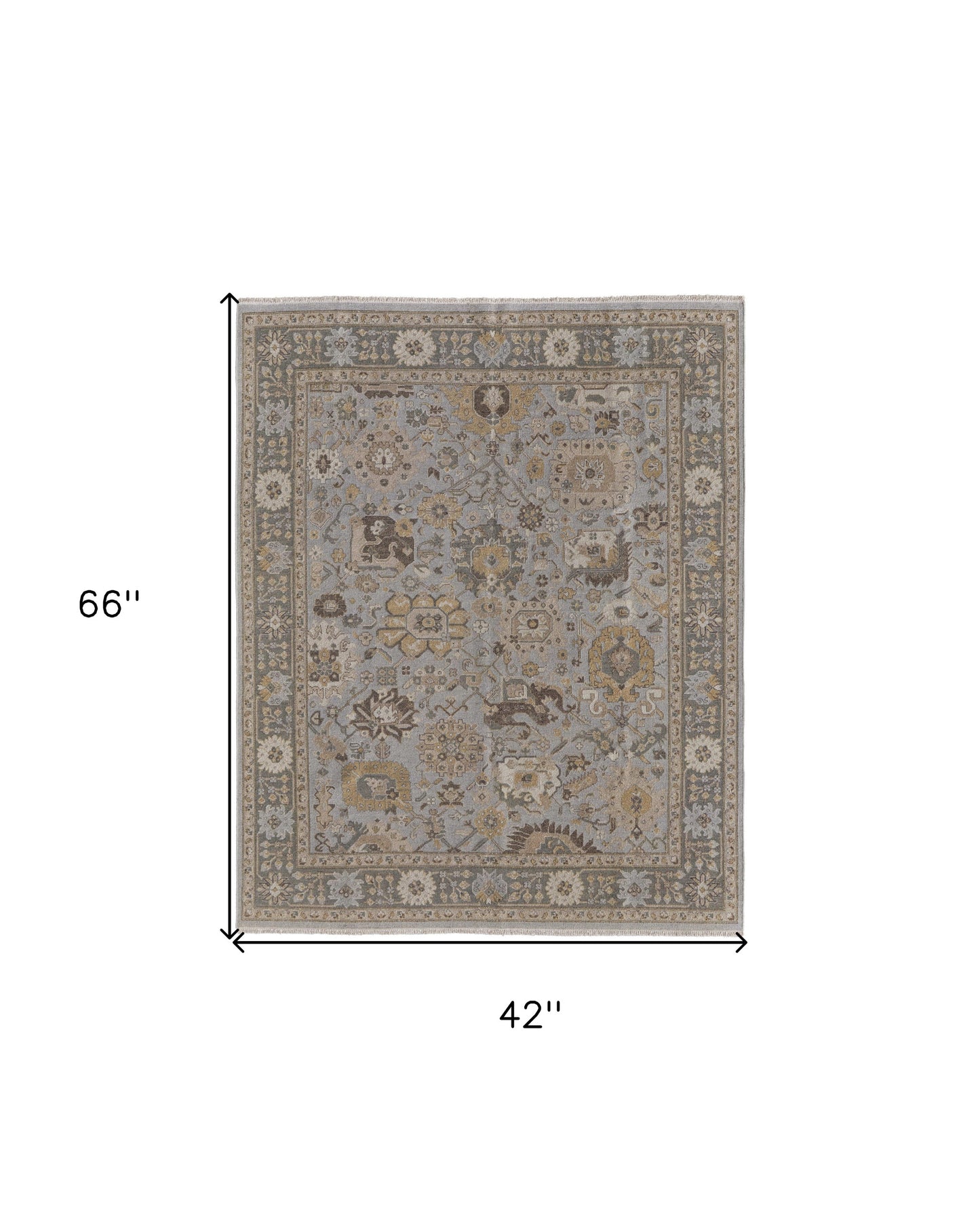 4 x 6 Gray & Brown Wool Oriental Hand Knotted Rug With Fringe
