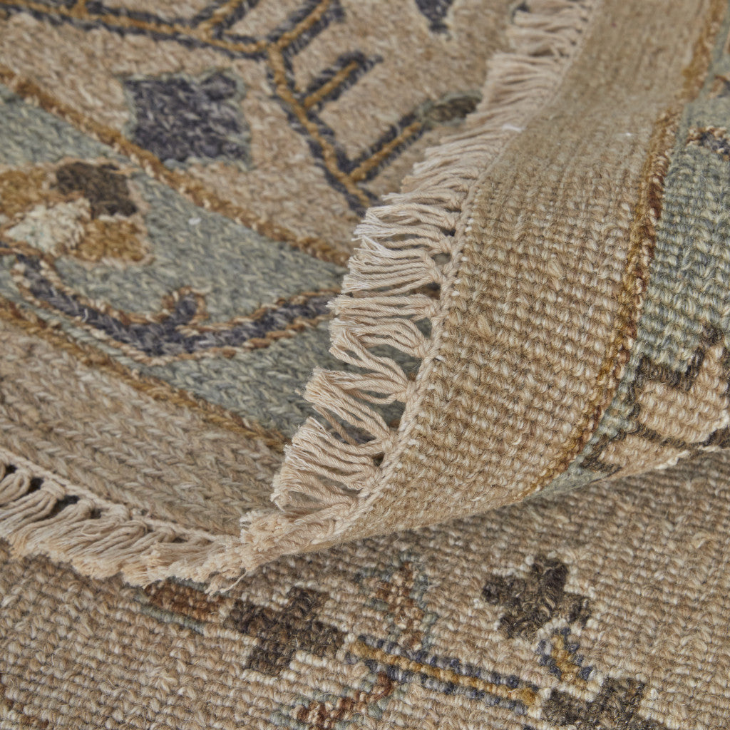 4 x 6 Tan Brown & Gray Wool Oriental Hand Knotted Rug With Fringe