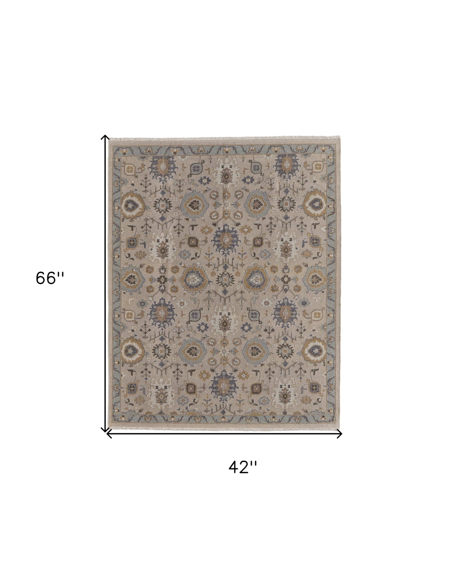 4 x 6 Tan Brown & Gray Wool Oriental Hand Knotted Rug With Fringe
