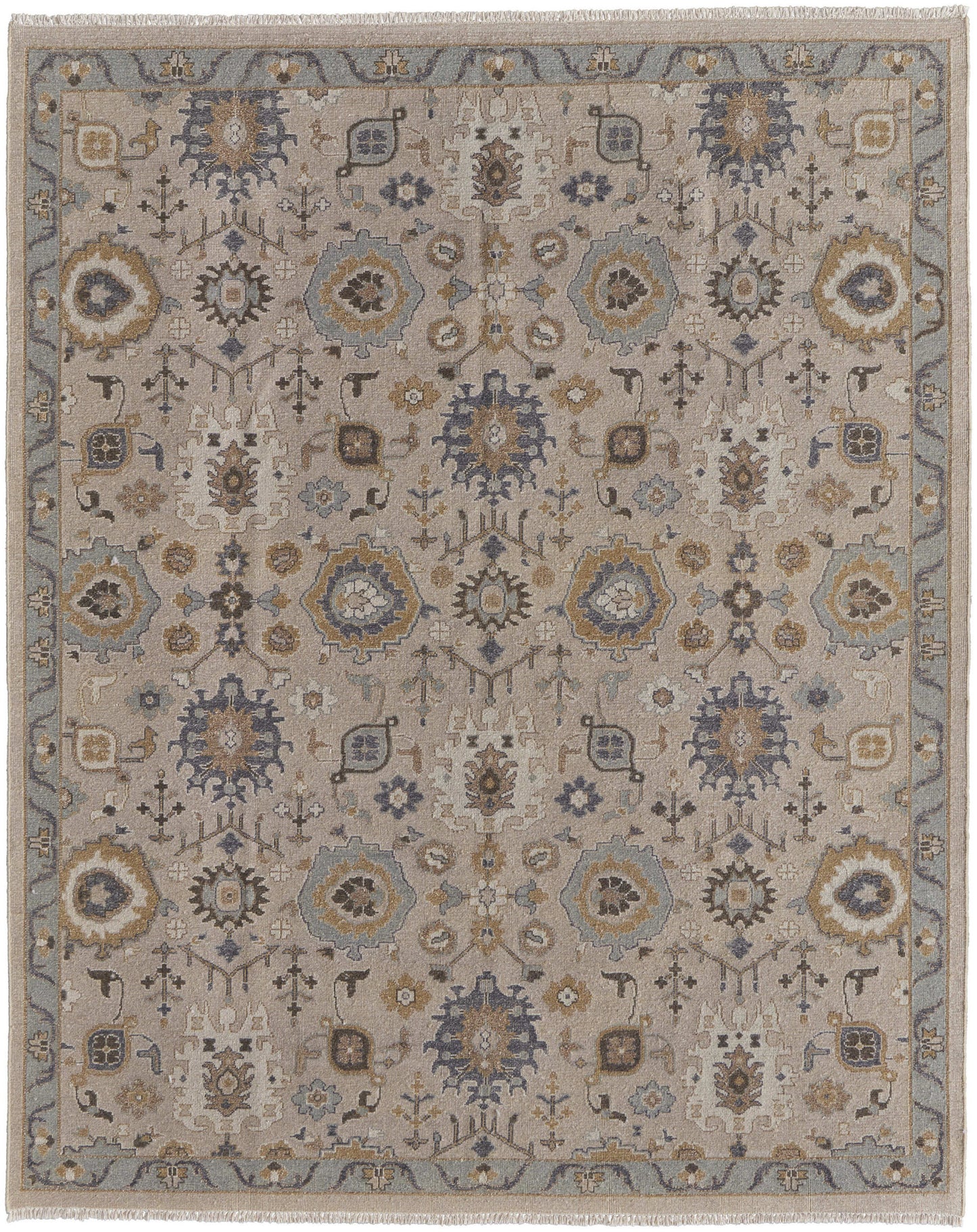 4 x 6 Tan Brown & Gray Wool Oriental Hand Knotted Rug With Fringe