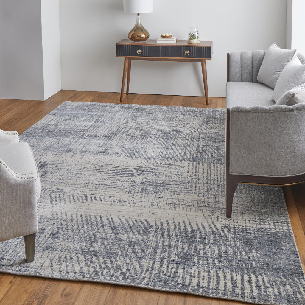 9 x 12 Gray Ivory & Blue Hand Woven Rug