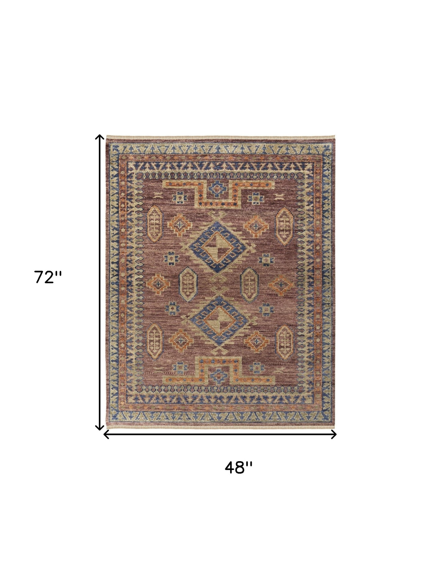 4 x 6 Blue Red & Tan Wool Geometric Hand Knotted Rug With Fringe