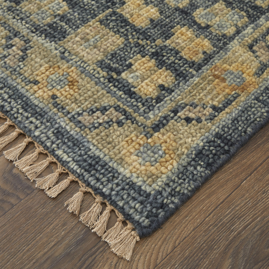 4 x 6 Blue Gray & Tan Wool Oriental Hand Knotted Rug With Fringe