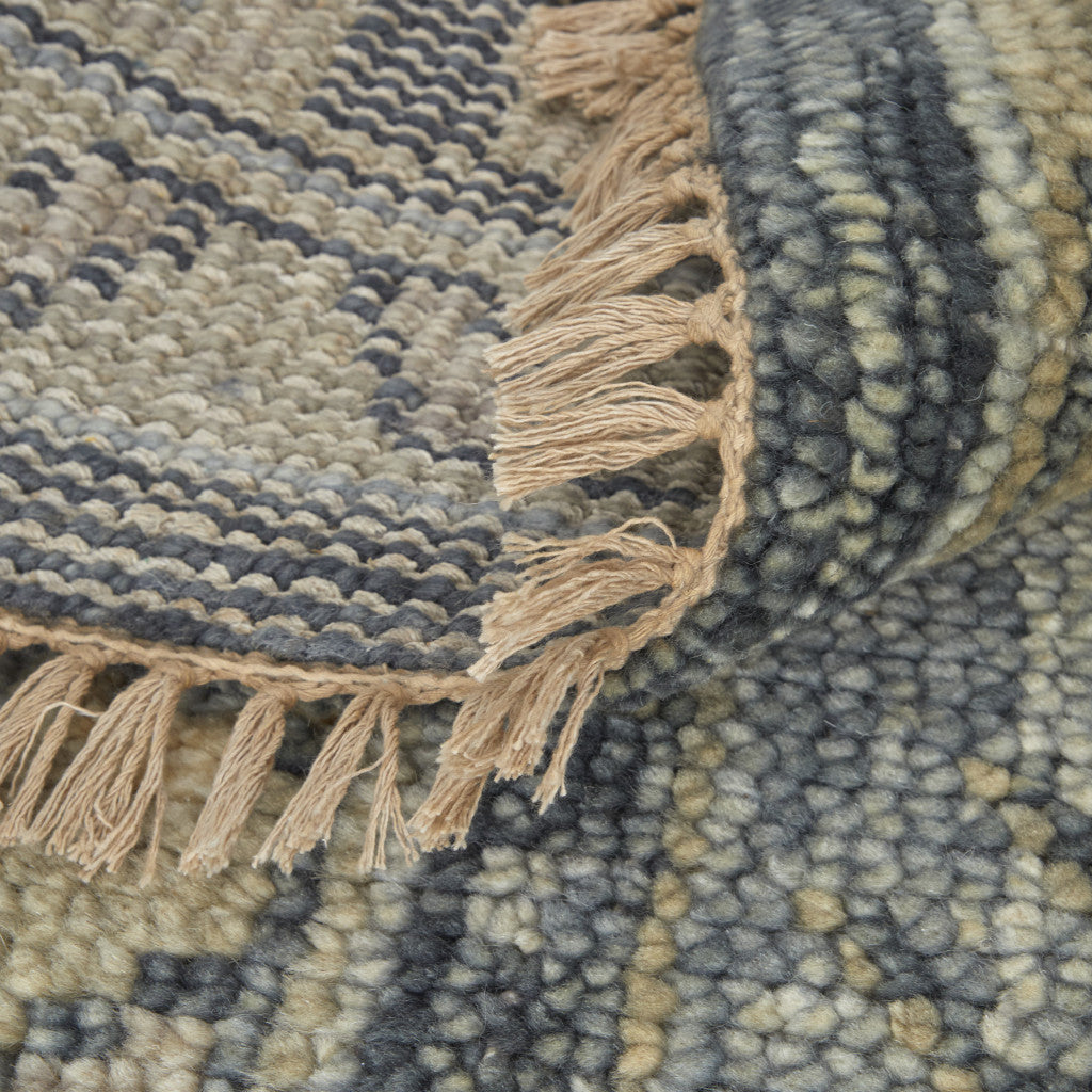 4 x 6 Blue Gray & Tan Wool Oriental Hand Knotted Rug With Fringe