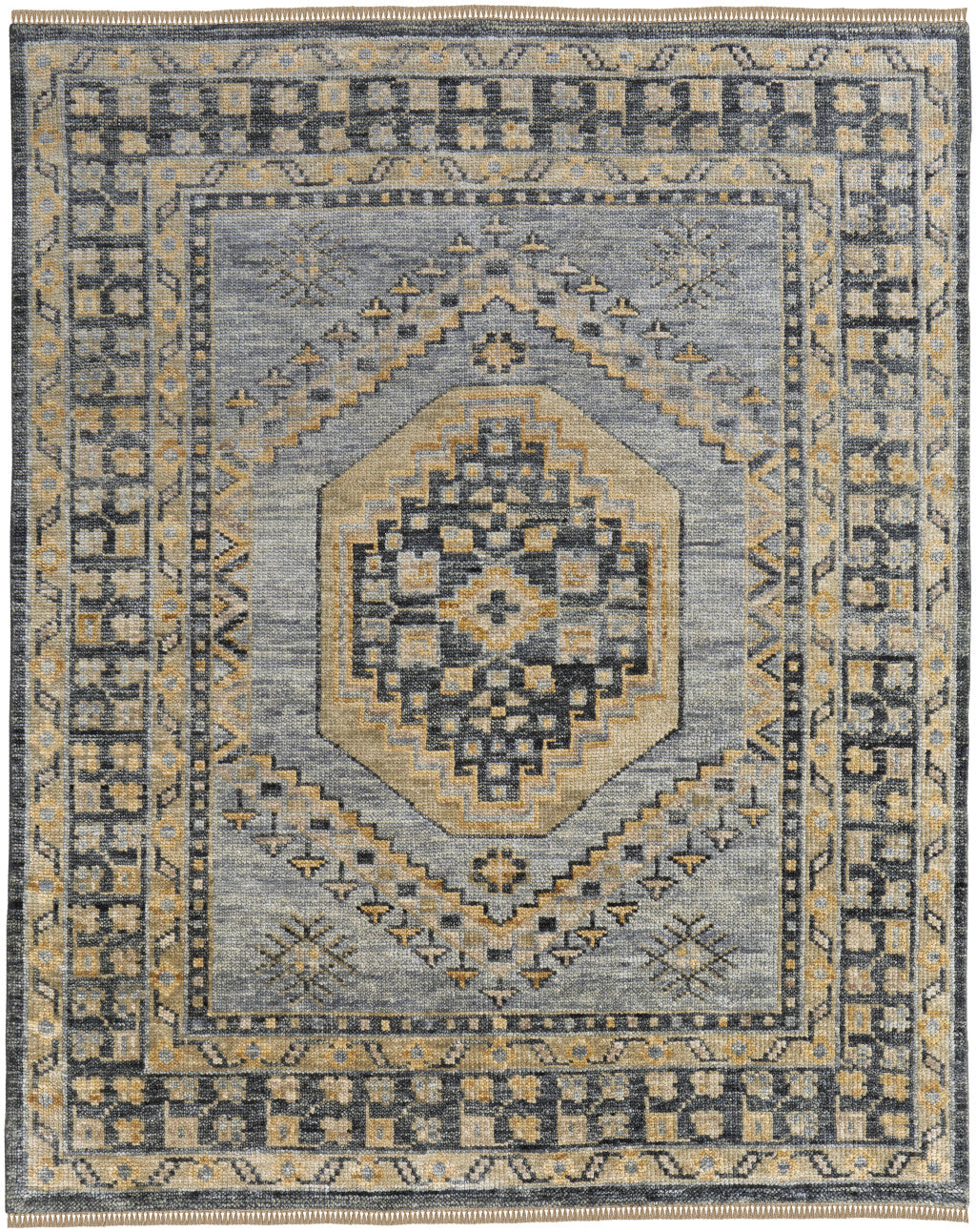 4 x 6 Blue Gray & Tan Wool Oriental Hand Knotted Rug With Fringe