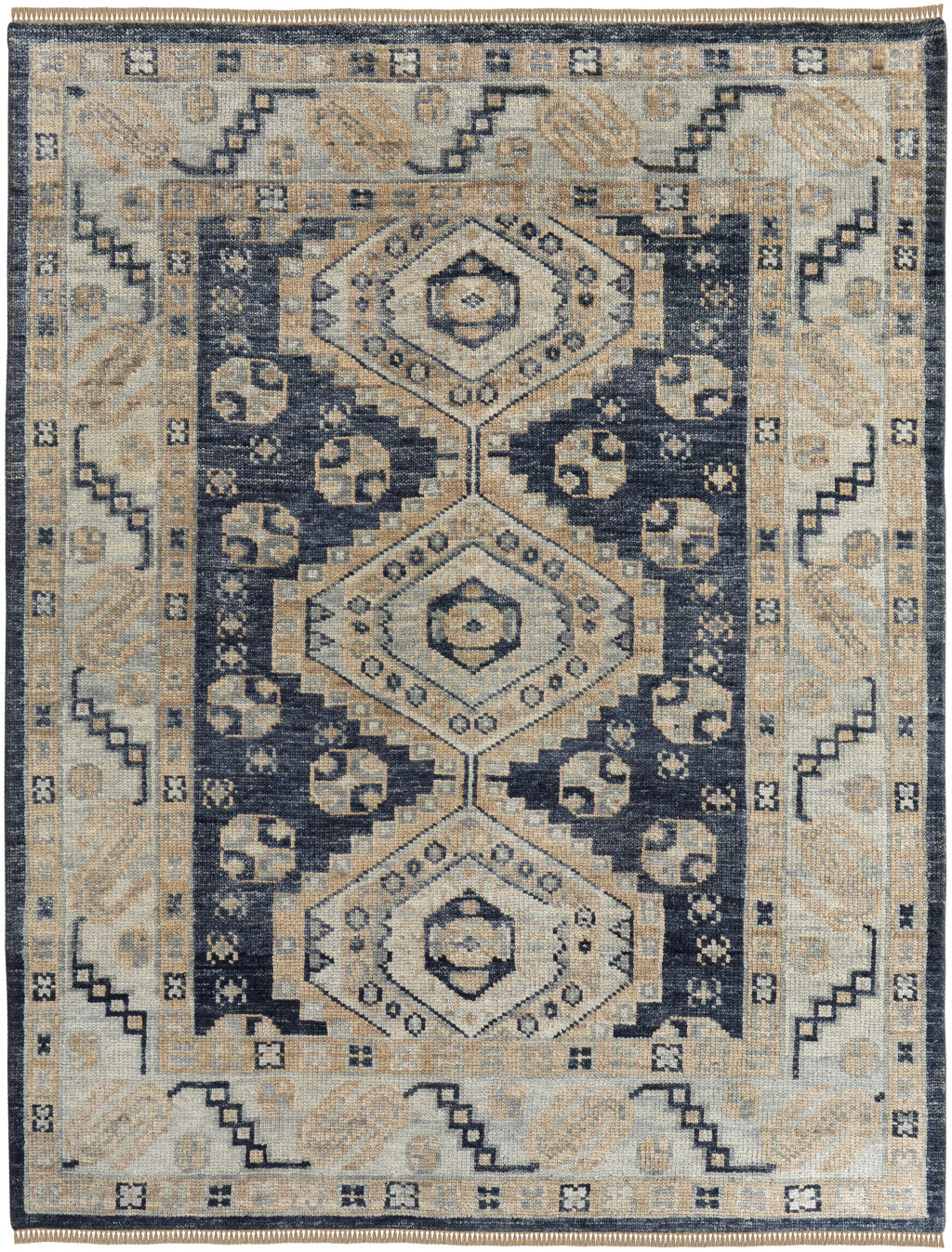 4 x 6 Gray & Brown Wool Geometric Hand Knotted Rug With Fringe