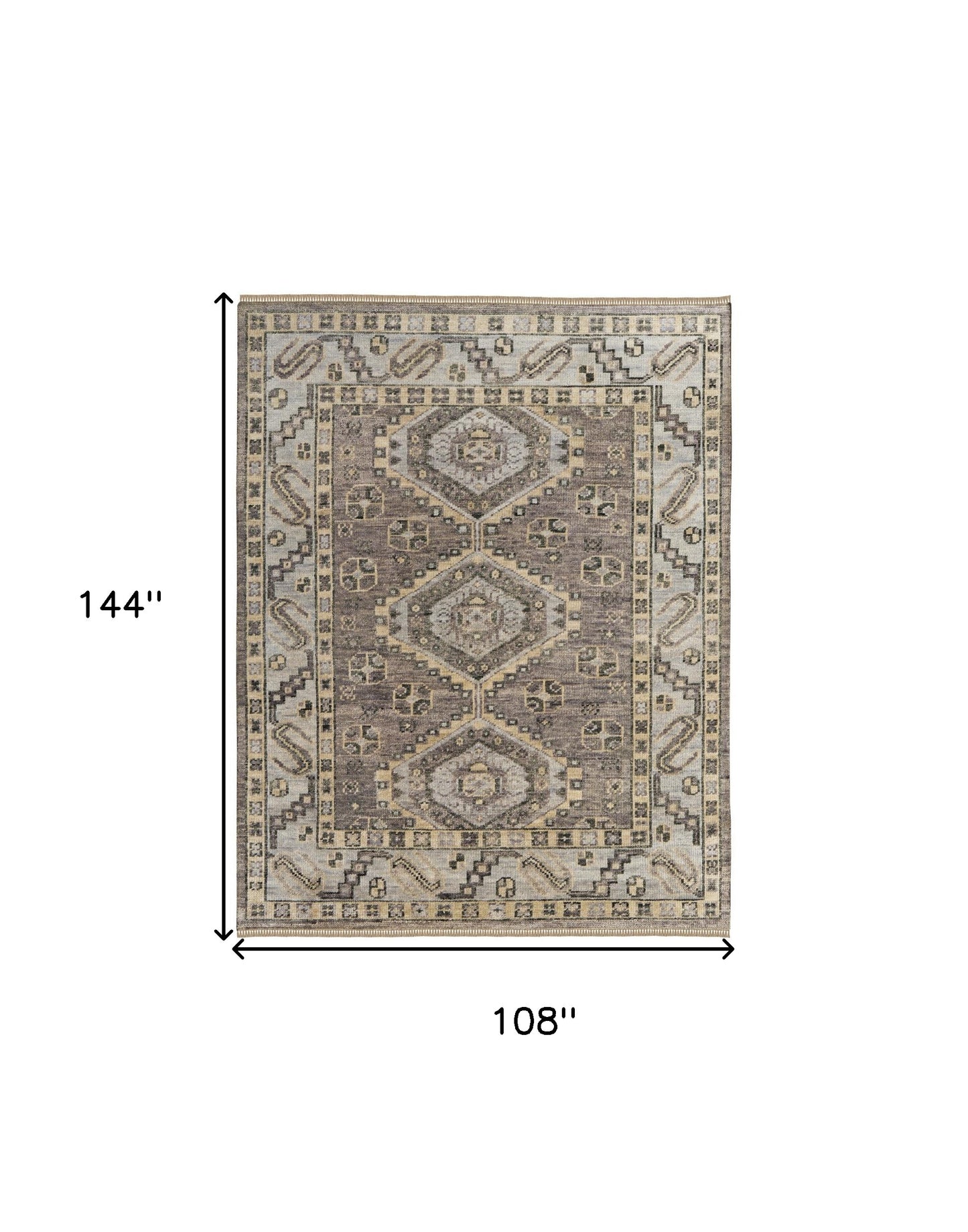 9 x 12 Gray & Brown Wool Geometric Hand Knotted Rug With Fringe