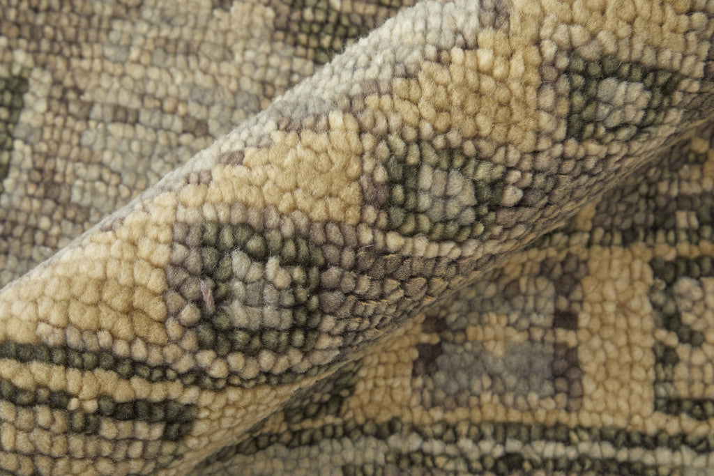 12 x 15 Gray & Brown Wool Geometric Hand Knotted Rug With Fringe