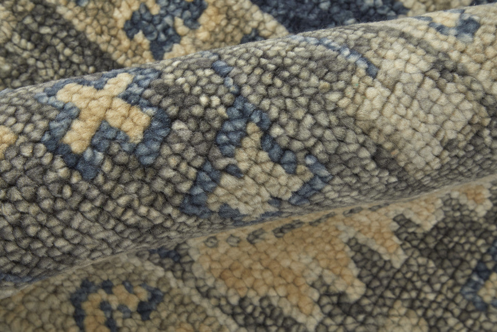 8 x 10 Blue & Gray Wool Floral Hand Knotted Rug With Fringe