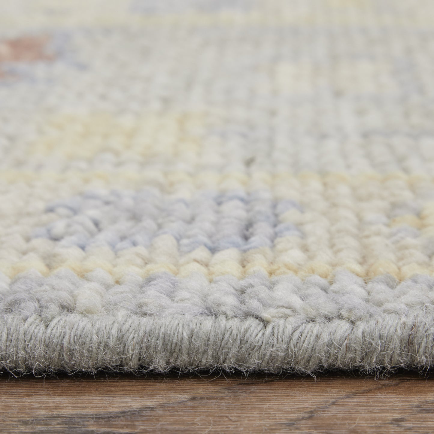 4 x 6 Light Blue & Taupe Wool Floral Hand Knotted Rug With Fringe