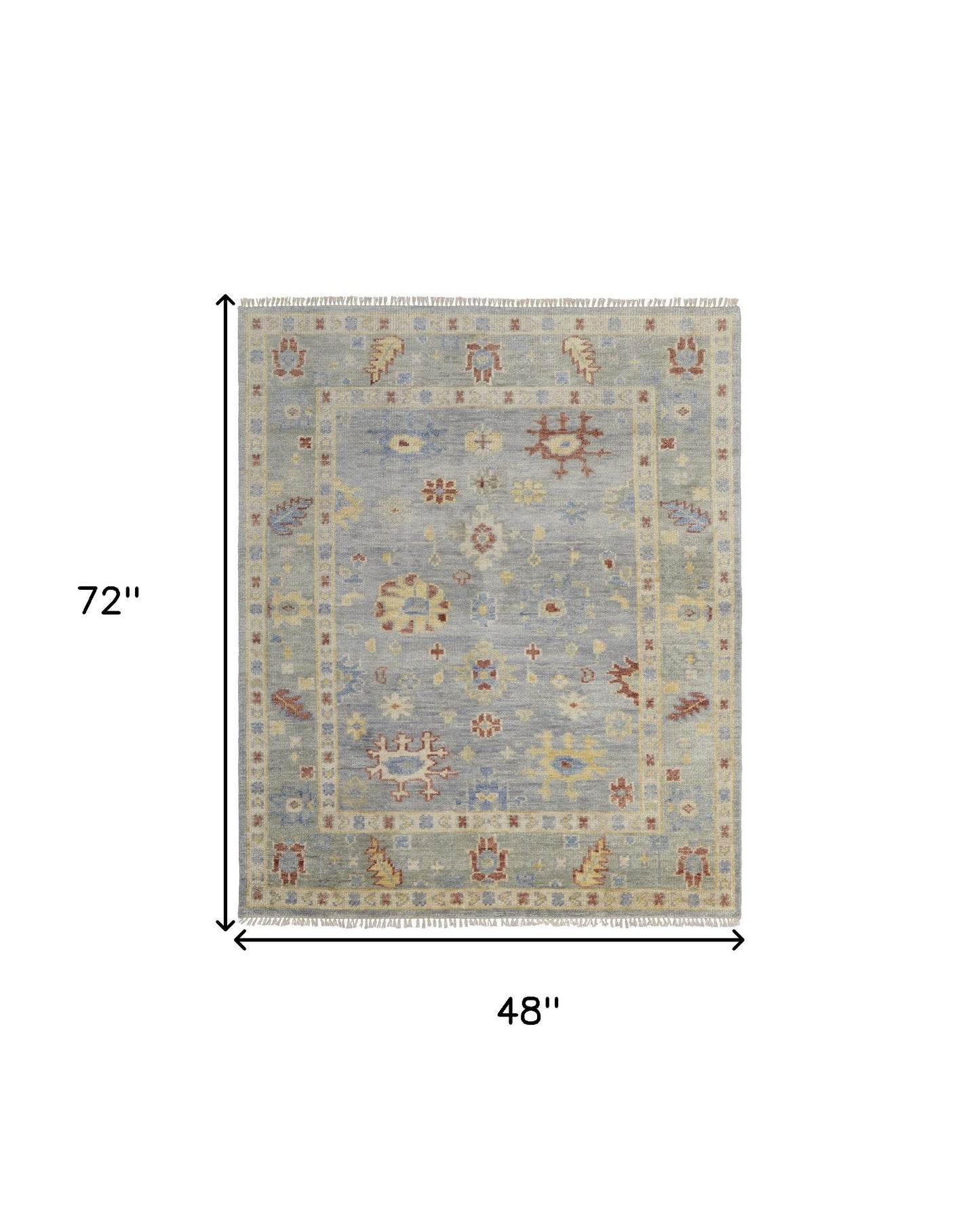 4 x 6 Light Blue & Taupe Wool Floral Hand Knotted Rug With Fringe