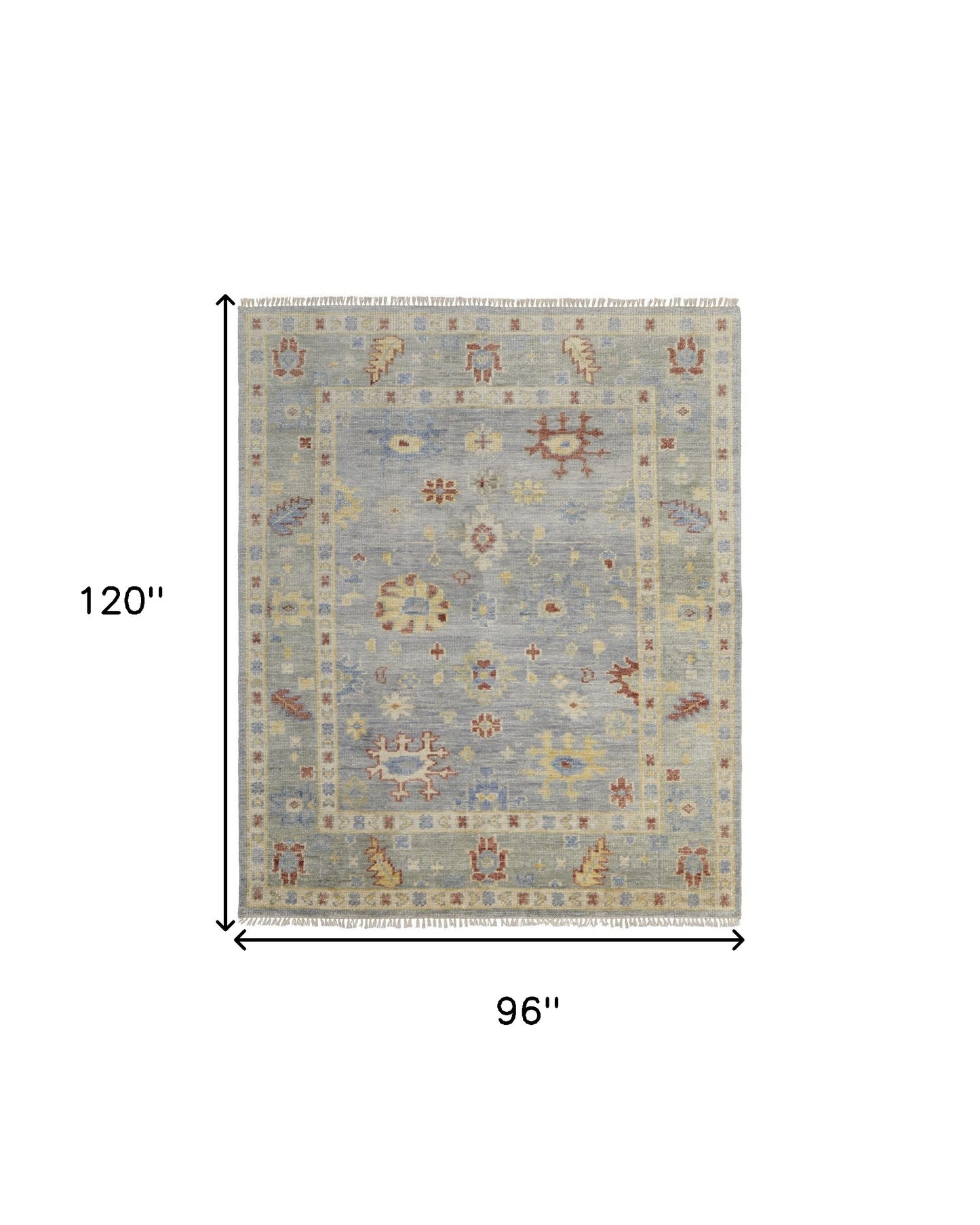 8 x 10 Light Blue & Taupe Wool Floral Hand Knotted Rug With Fringe