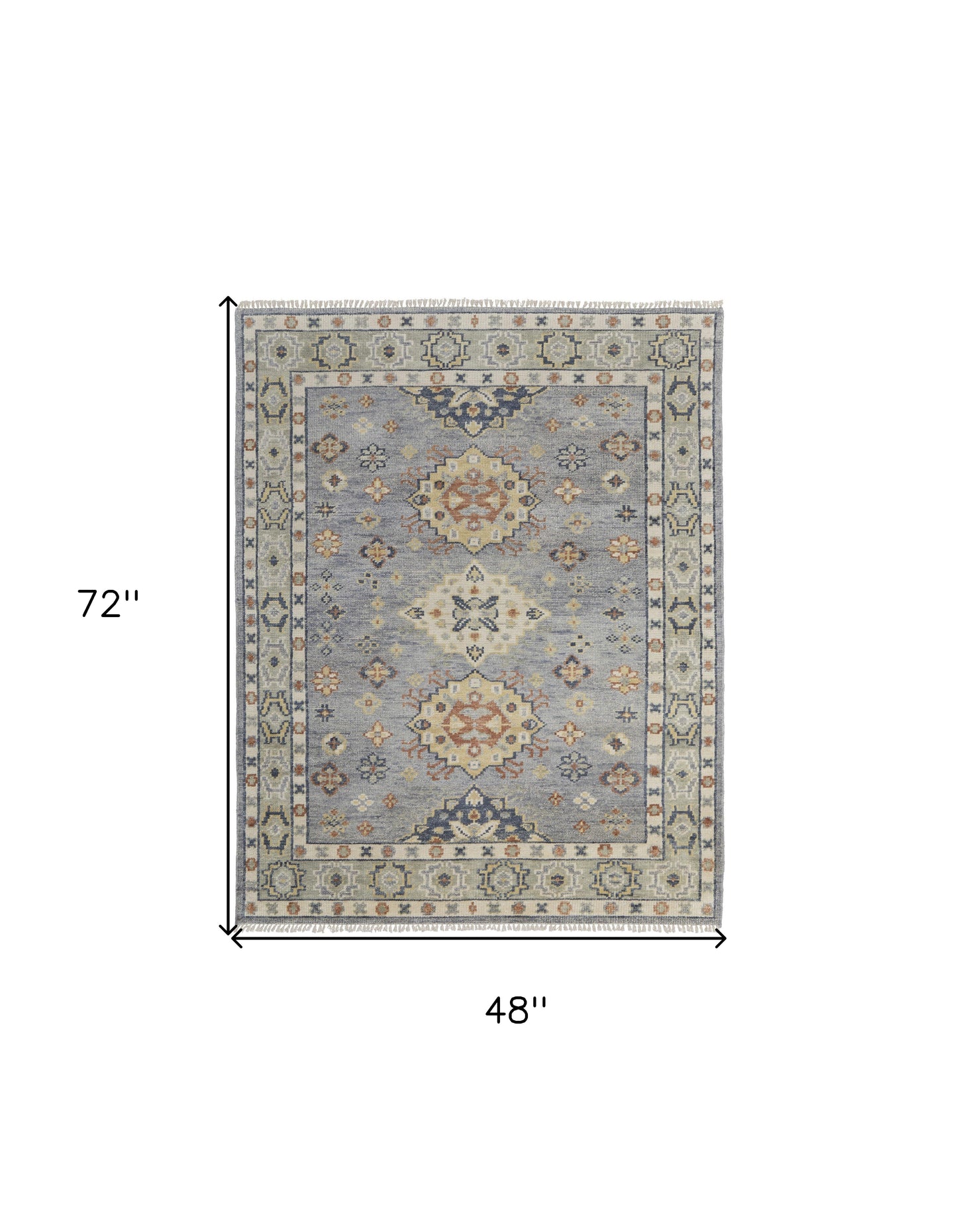 4 x 6 Gray Blue & Taupe Wool Geometric Hand Knotted Rug With Fringe