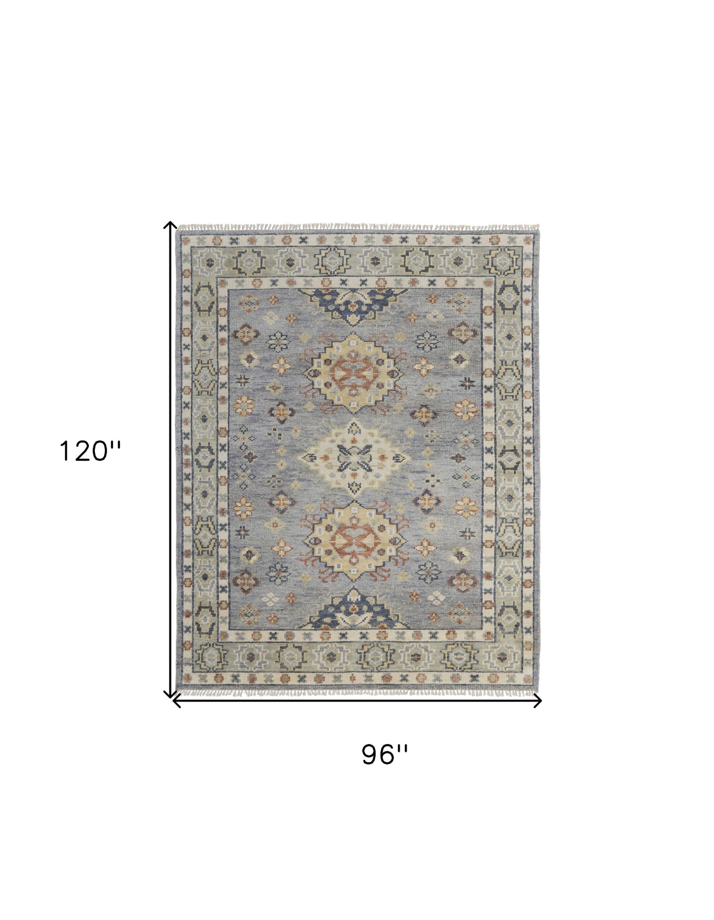 8 x 10 Gray Blue & Taupe Wool Geometric Hand Knotted Rug With Fringe