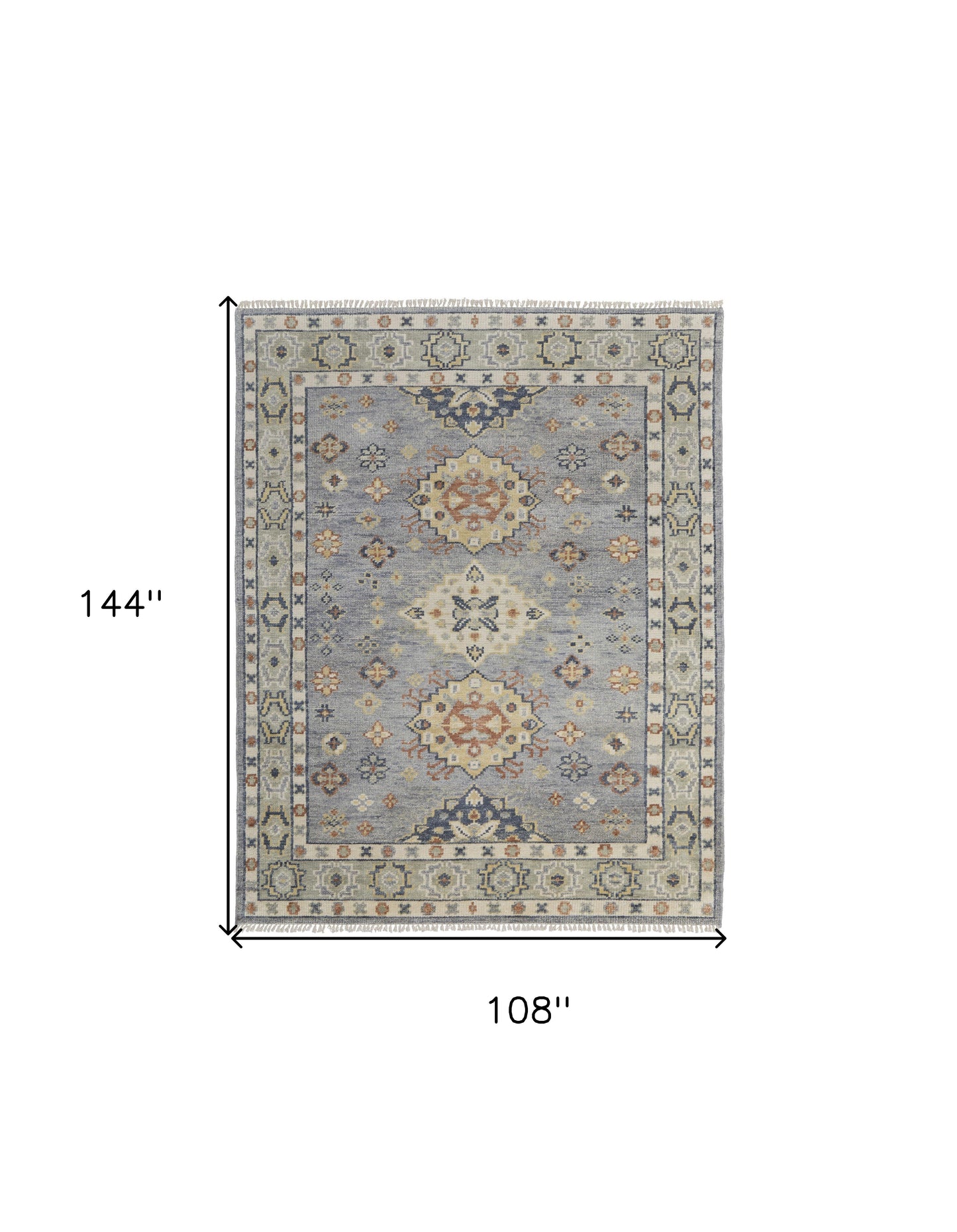 9 x 12 Gray Blue & Taupe Wool Geometric Hand Knotted Rug With Fringe