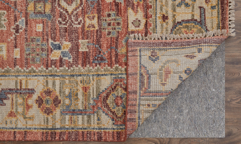 4 x 6 Ivory Red & Gold Wool Oriental Hand Knotted Rug With Fringe