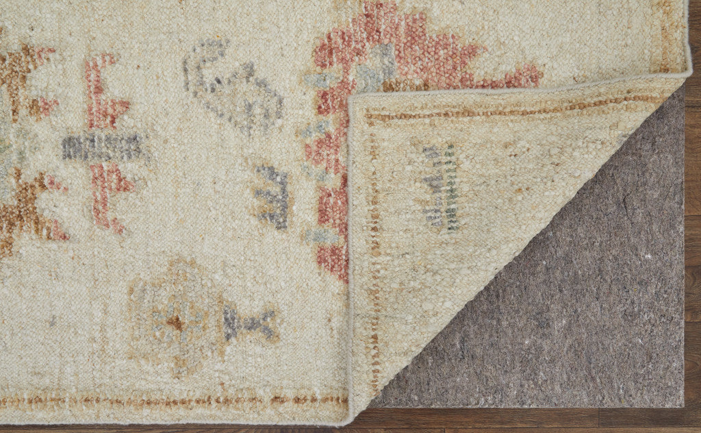 8 x 10 Ivory Tan & Gray Wool Floral Hand Knotted Rug