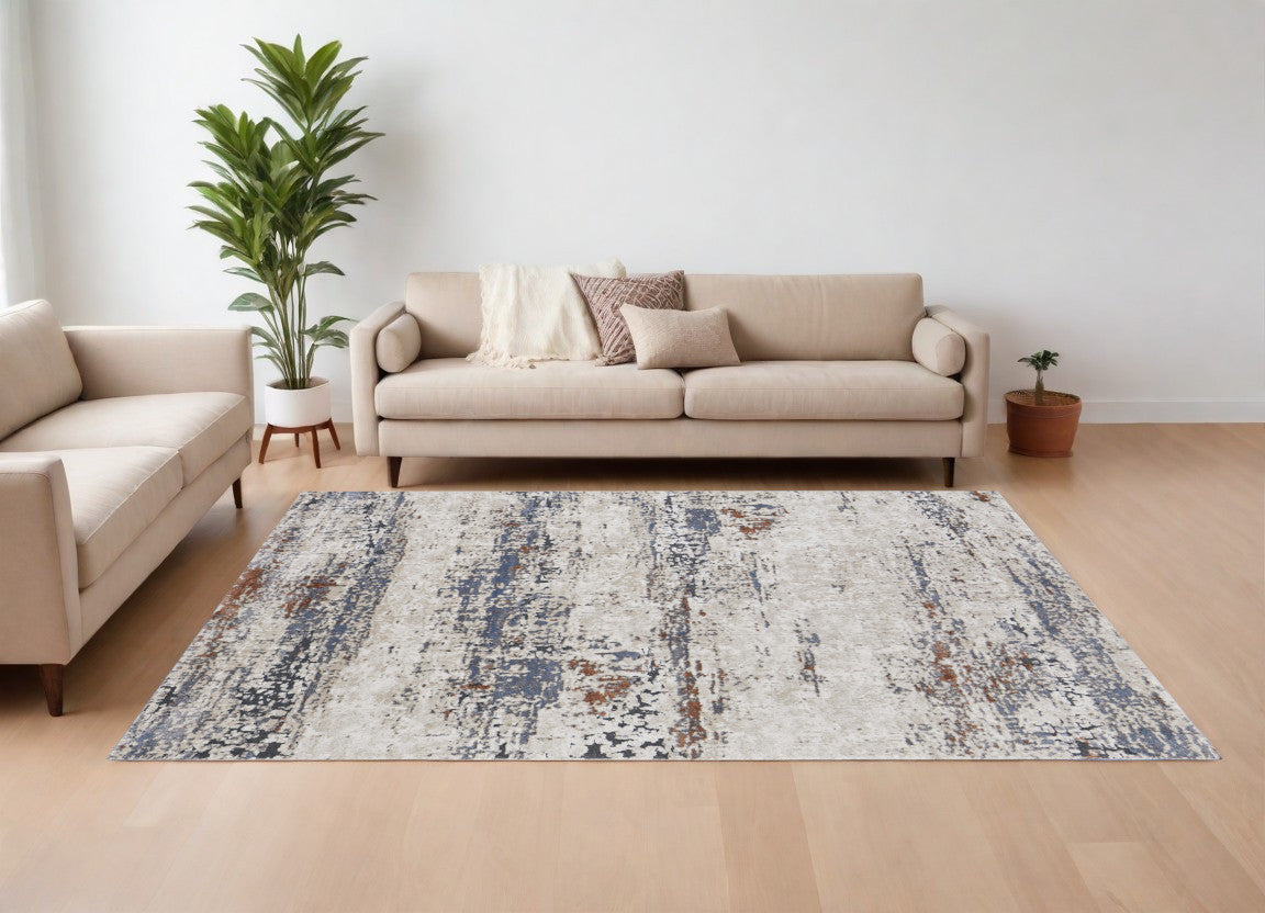 8 x 10 Gray Blue & Ivory Power Loom Rug