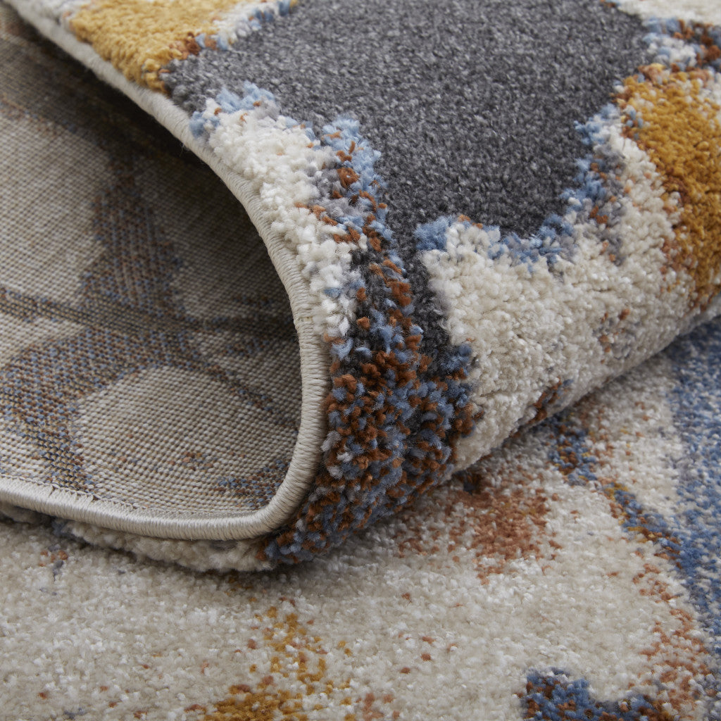 8 x 10 Ivory Blue & Brown Power Loom Rug