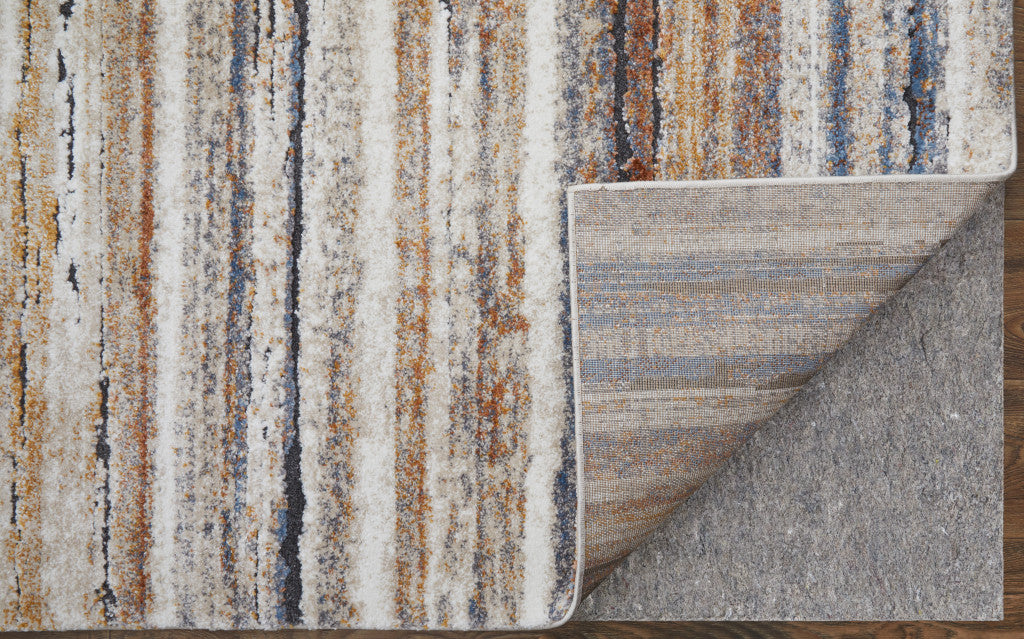 8 x 10 Ivory Blue & Brown Striped Power Loom Rug