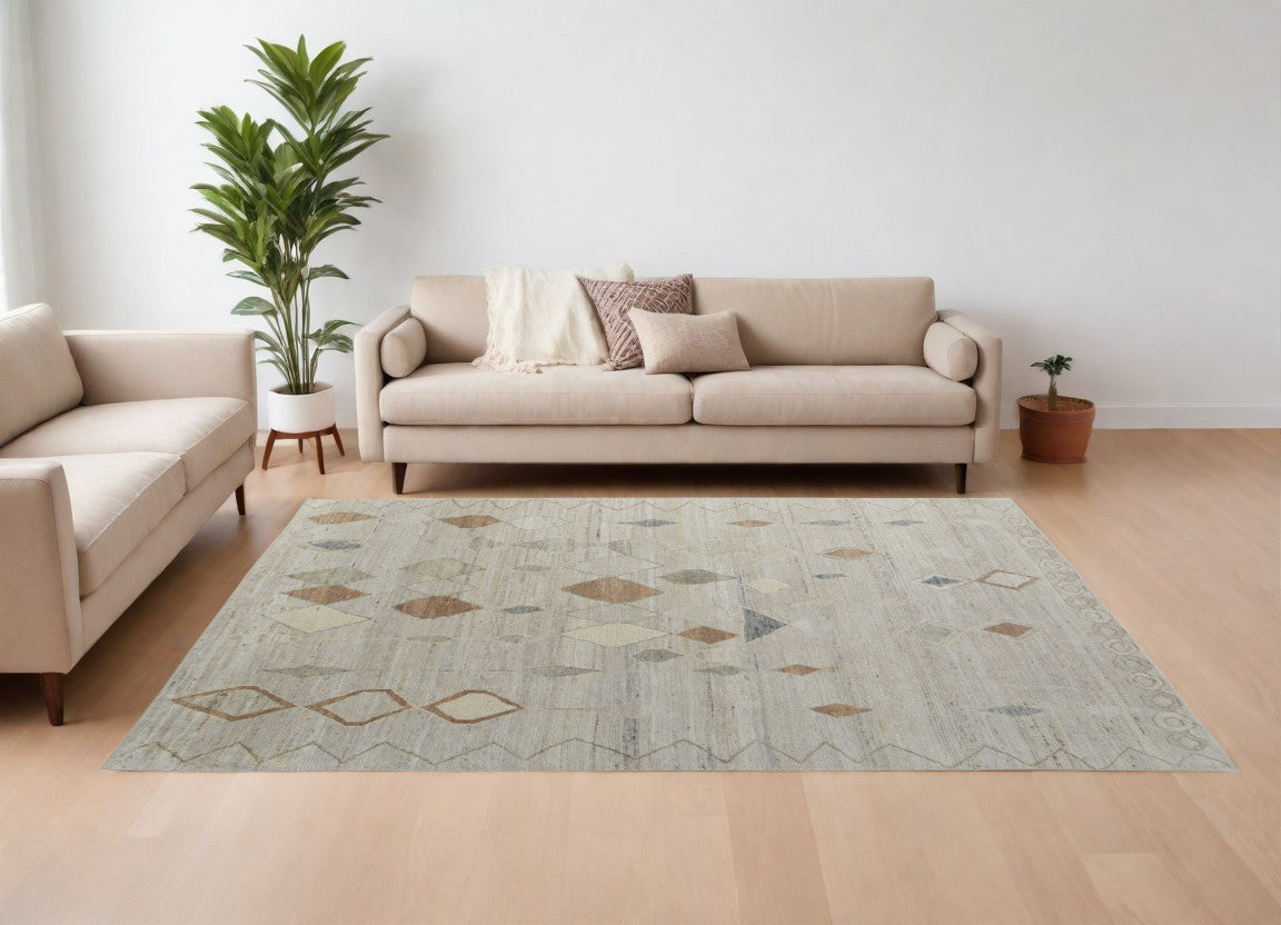 8 x 10 Tan Brown & Gray Wool Moroccan Hand Knotted Rug