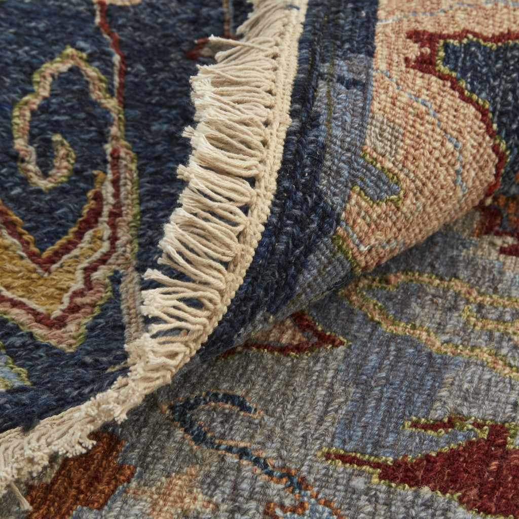4 x 6 Blue Gray & Brown Wool Ikat Hand Knotted Rug With Fringe