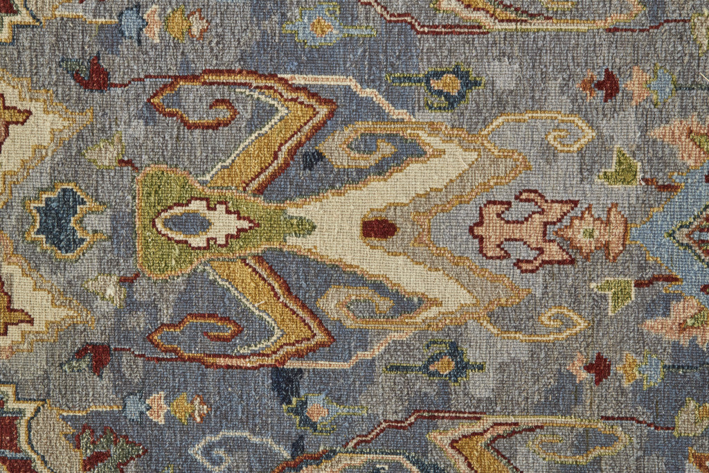 4 x 6 Blue Gray & Brown Wool Ikat Hand Knotted Rug With Fringe