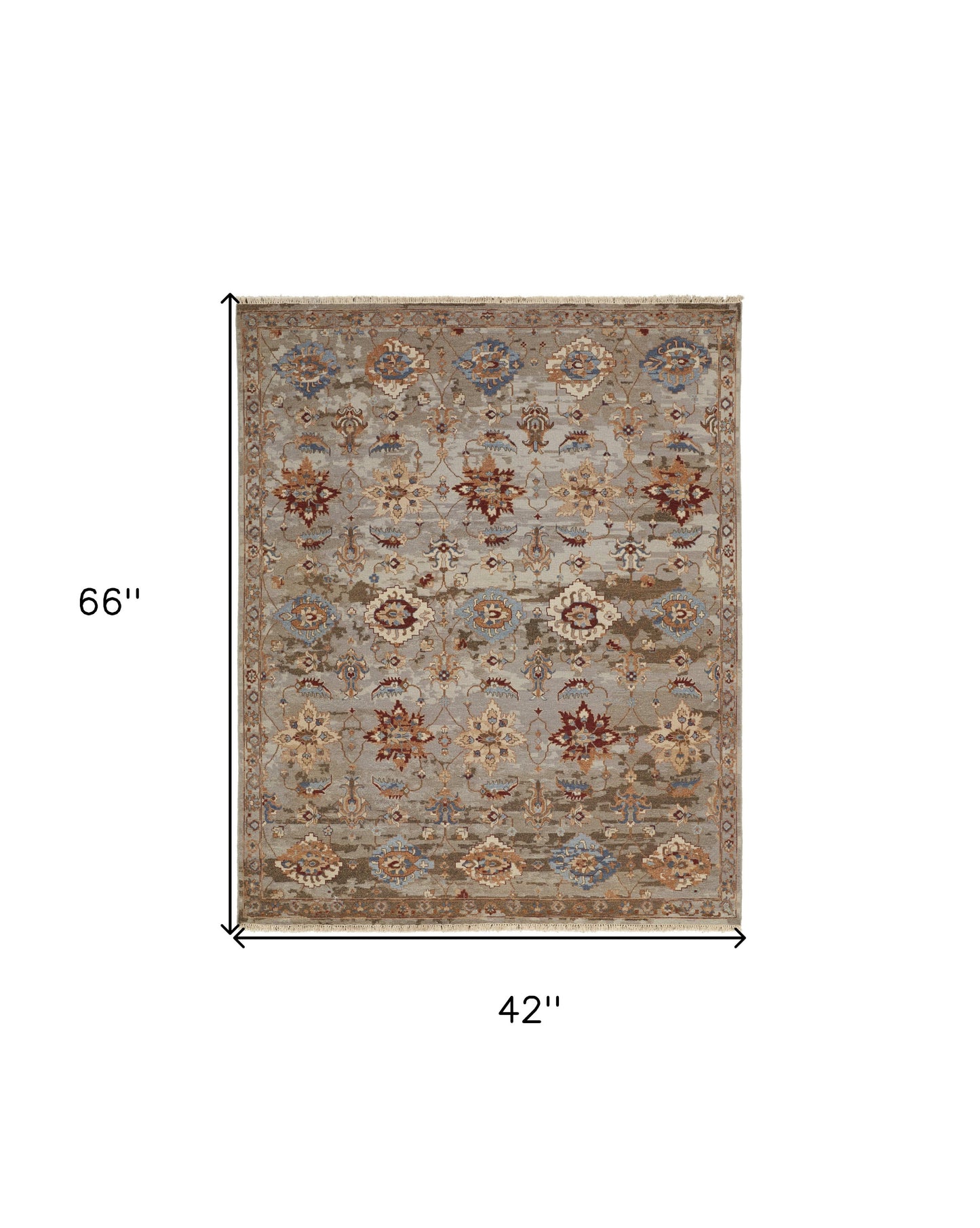 4 x 6 Tan Brown & Gray Wool Floral Hand Knotted Rug With Fringe