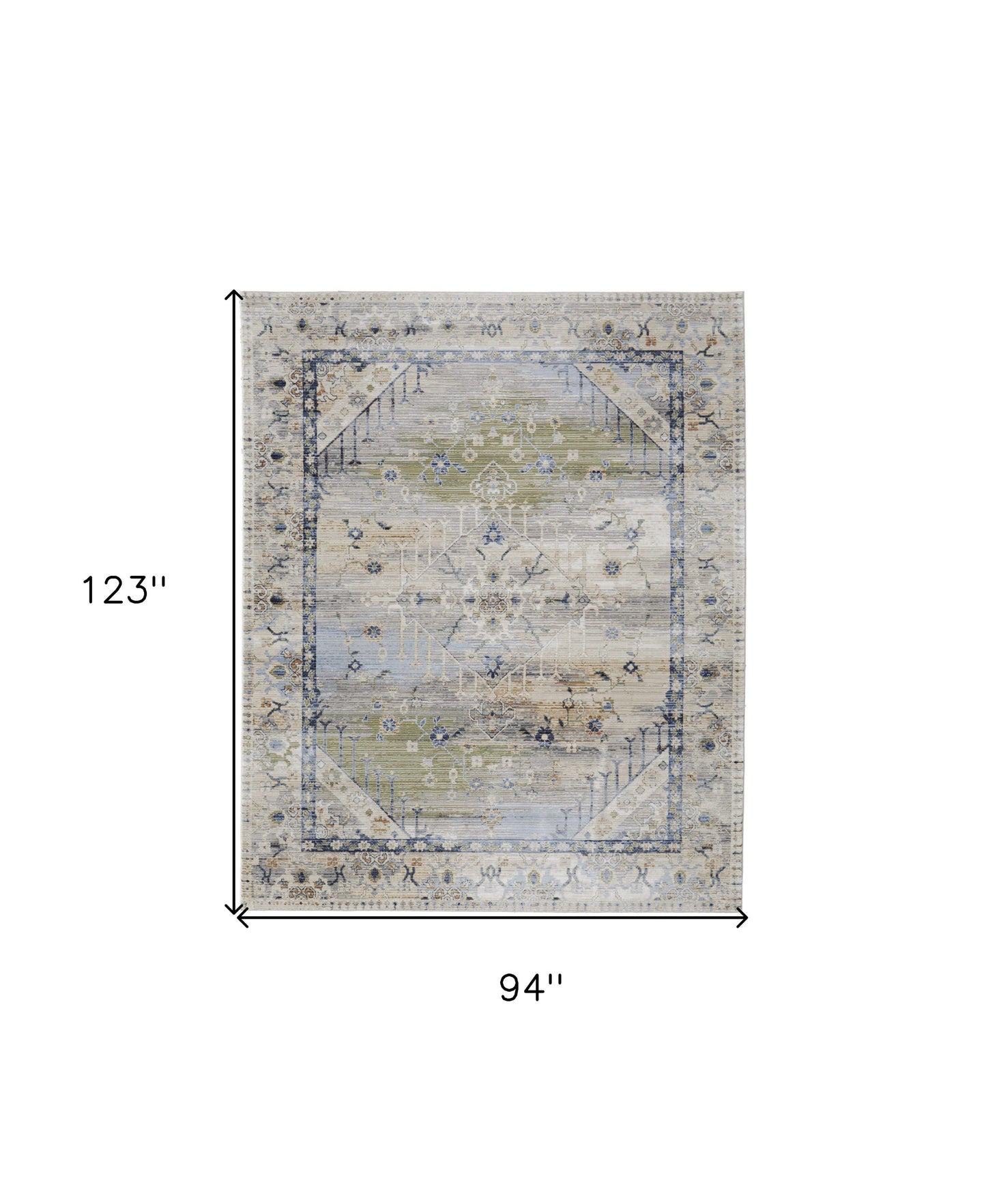 8 x 10 Ivory Green & Blue Power Loom Rug