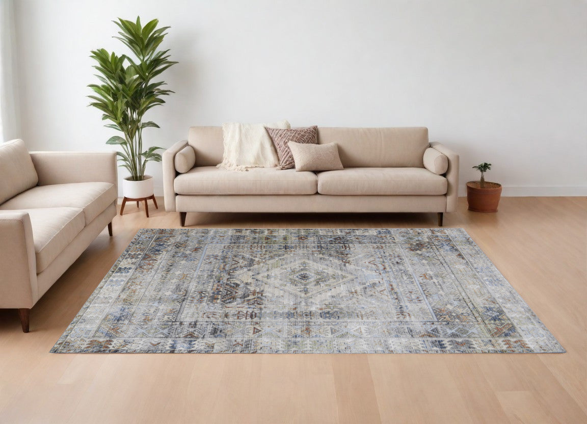 8 x 10 Gray Blue & Red Power Loom Rug