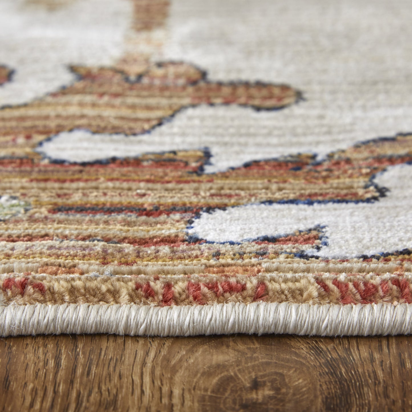 8 x 10 Ivory Red & Blue Floral Power Loom Rug
