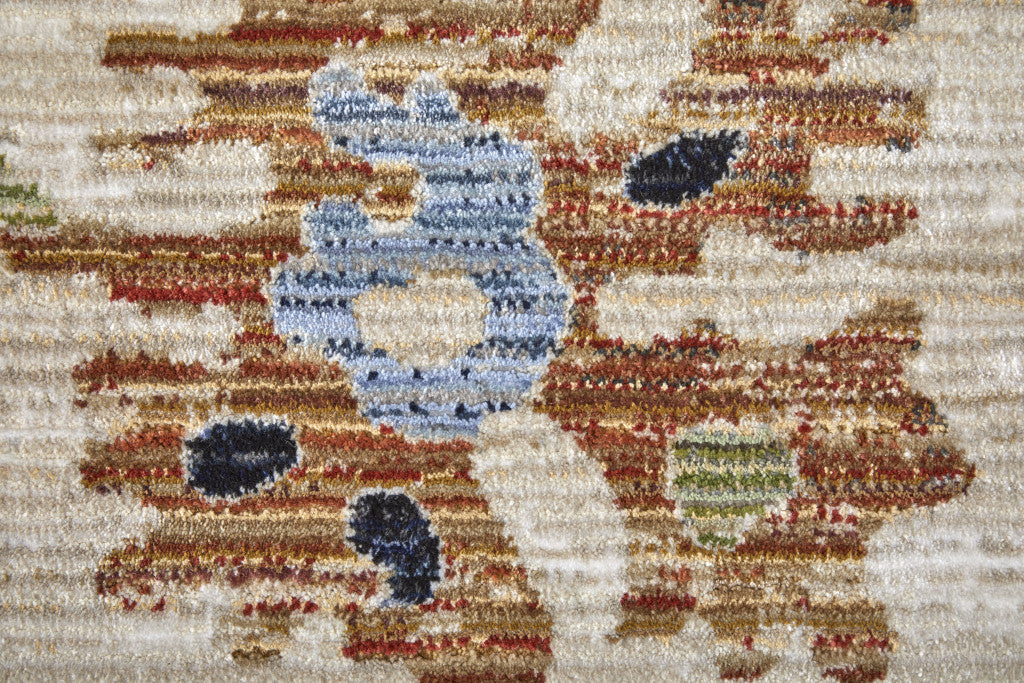 8 x 10 Ivory Red & Blue Floral Power Loom Rug