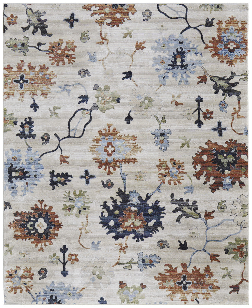 8 x 10 Ivory Red & Blue Floral Power Loom Rug