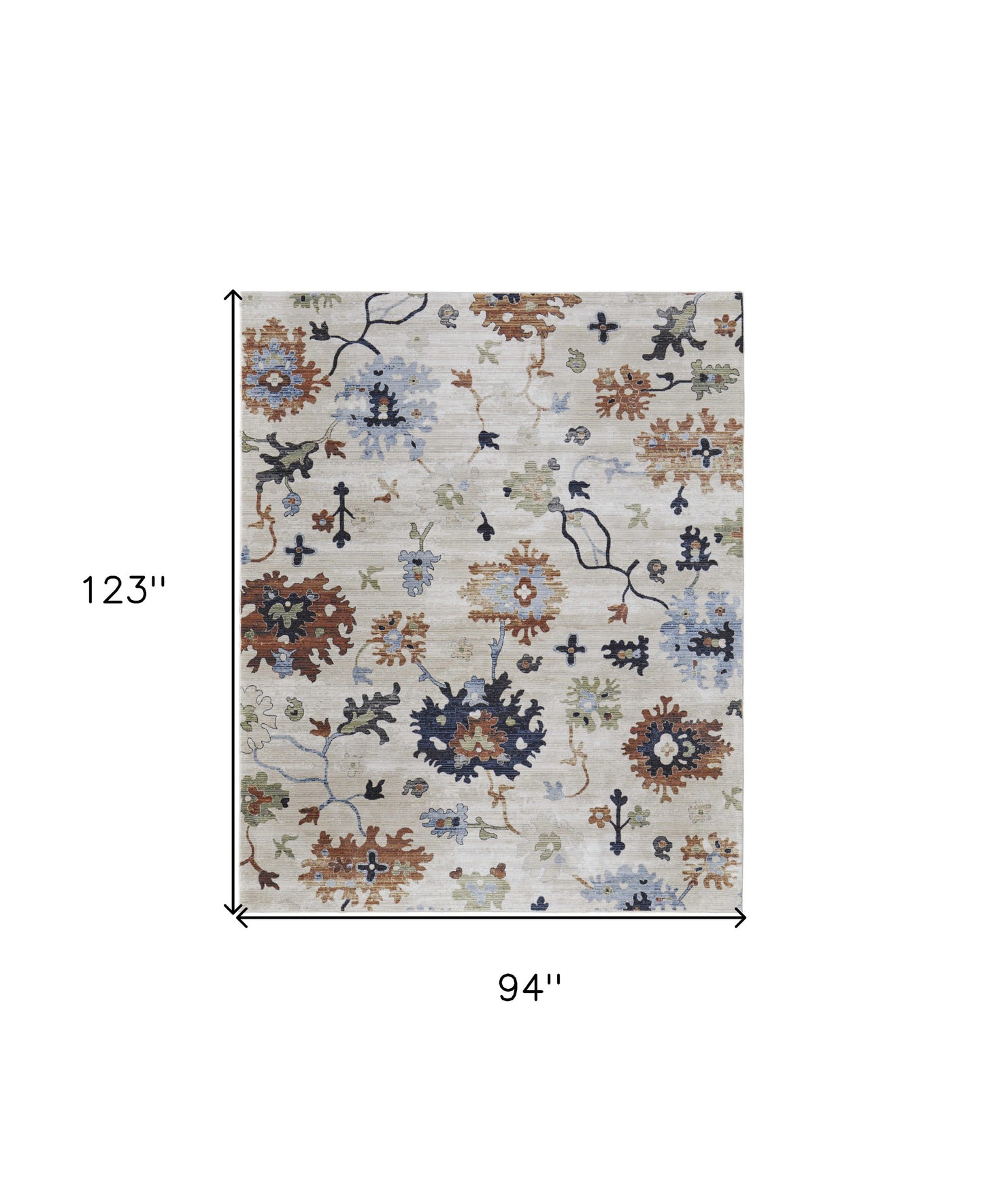 8 x 10 Ivory Red & Blue Floral Power Loom Rug