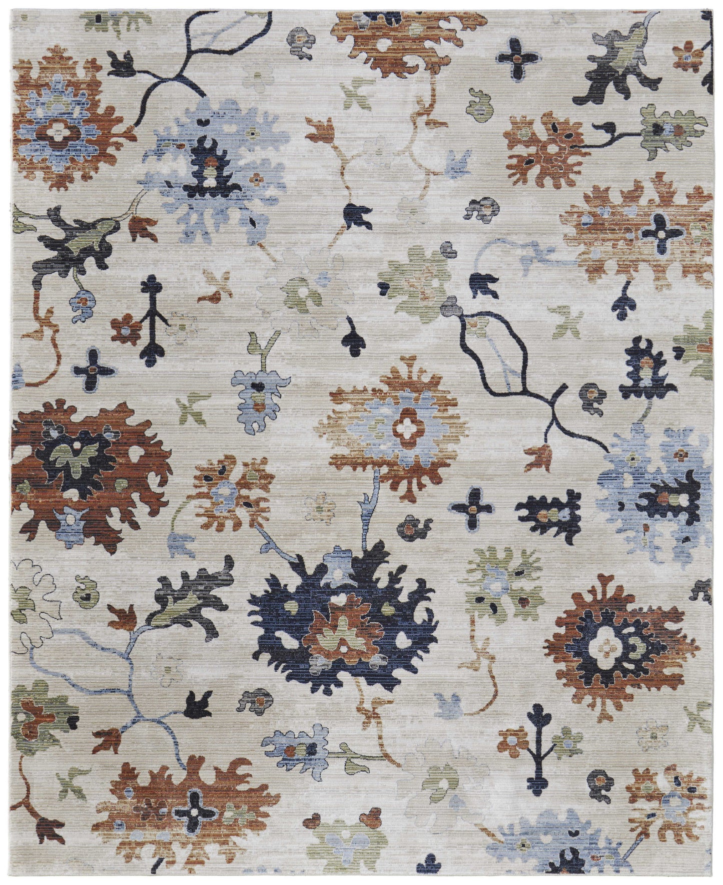8 x 10 Ivory Red & Blue Floral Power Loom Rug