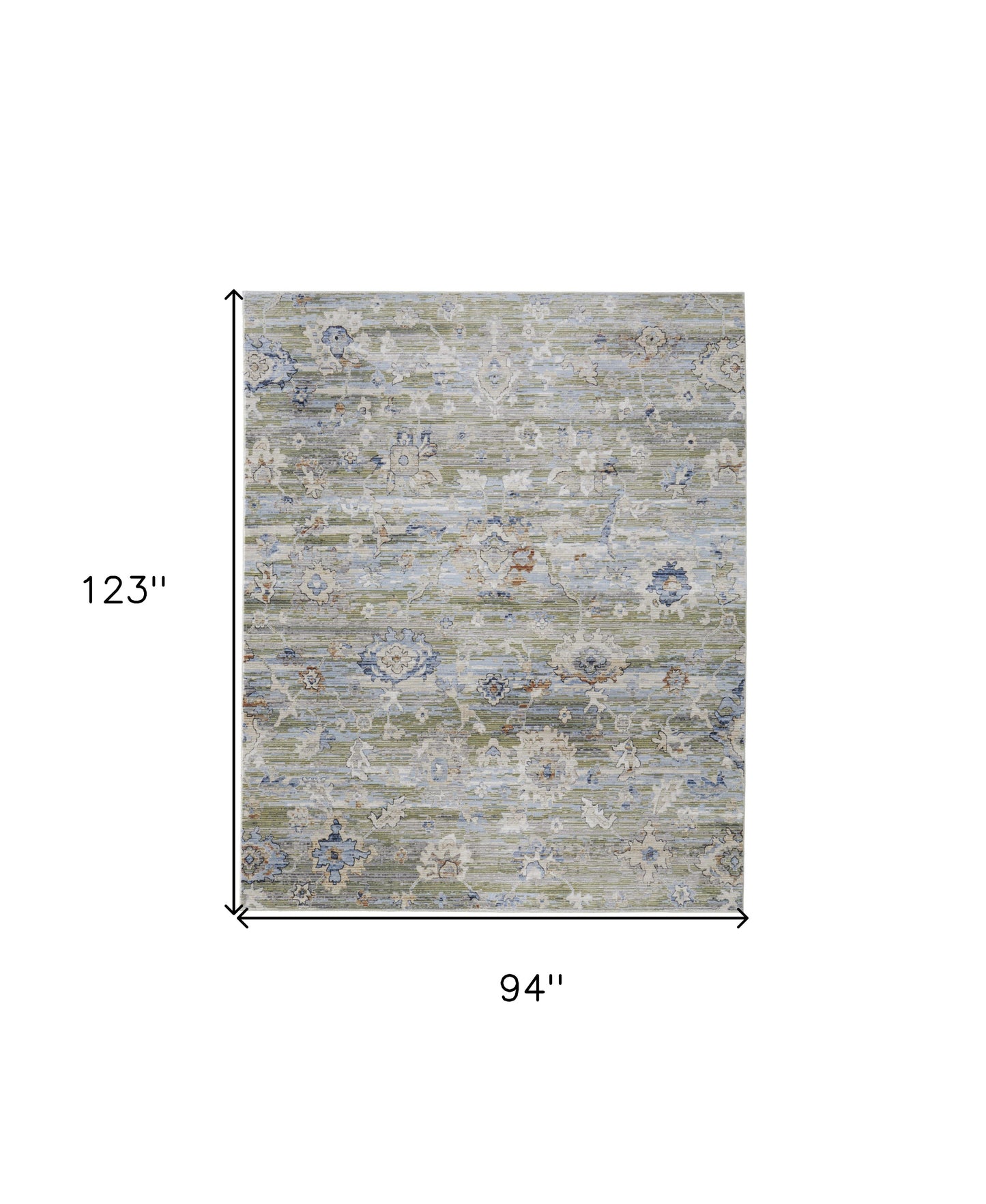 8 x 10 Ivory Green & Blue Floral Power Loom Rug
