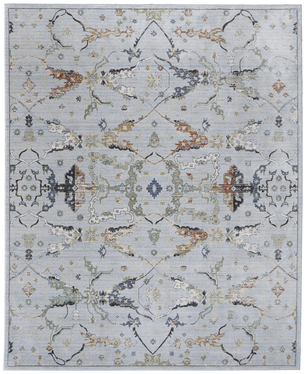 8 x 10 Gray Blue & Green Floral Power Loom Rug