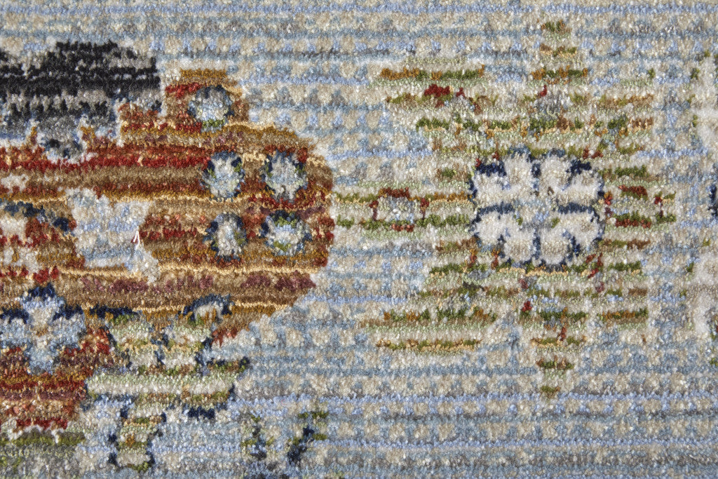 8 x 10 Gray Blue & Green Floral Power Loom Rug
