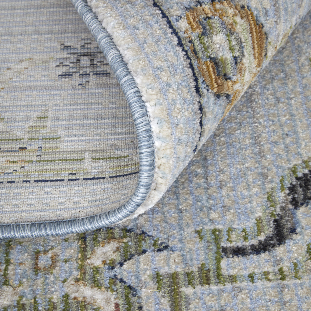 8 x 10 Gray Blue & Green Floral Power Loom Rug