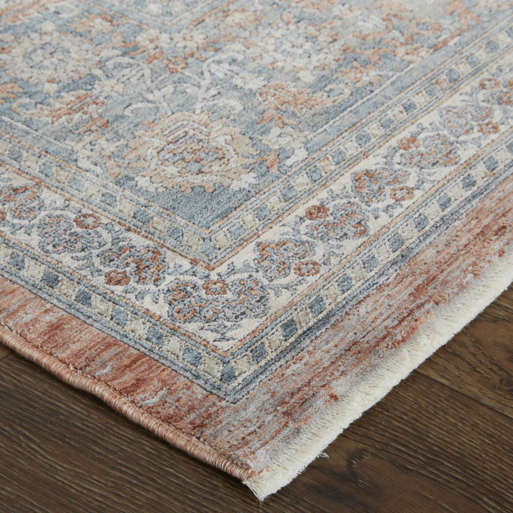 8 x 10 Blue & Red Oriental Power Loom Rug With Fringe