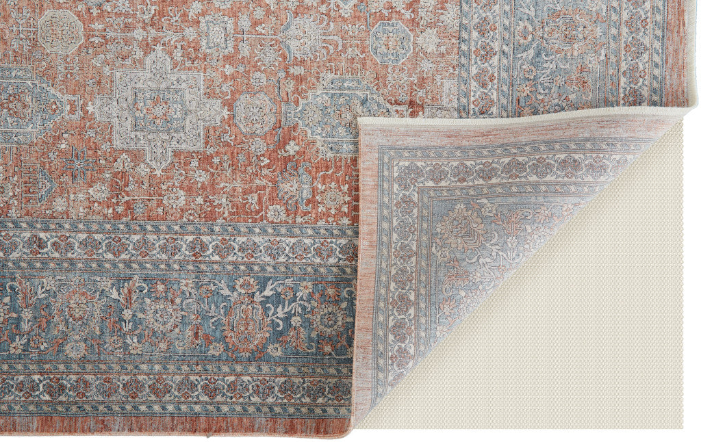 8 x 10 Blue & Red Oriental Power Loom Rug With Fringe