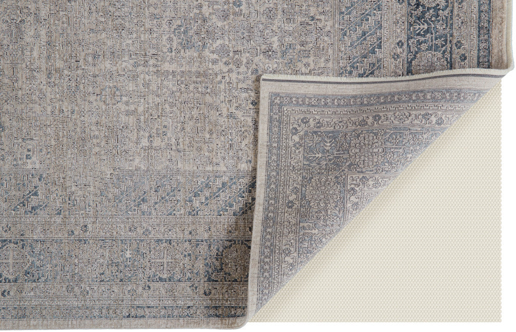 12 x 15 Gray Blue & Taupe Oriental Power Loom Rug With Fringe