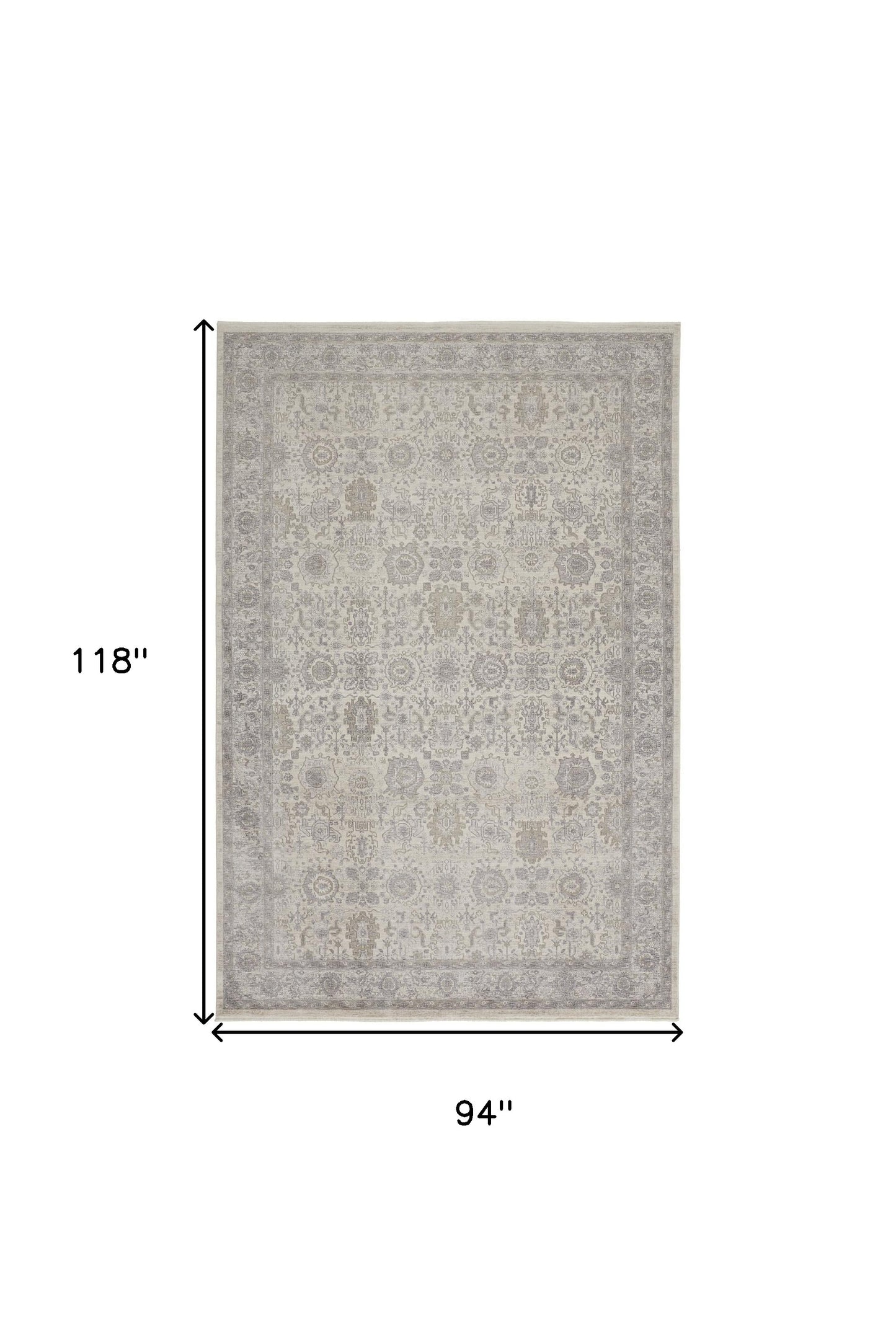 8 x 10 Gray & Ivory Oriental Power Loom Rug With Fringe
