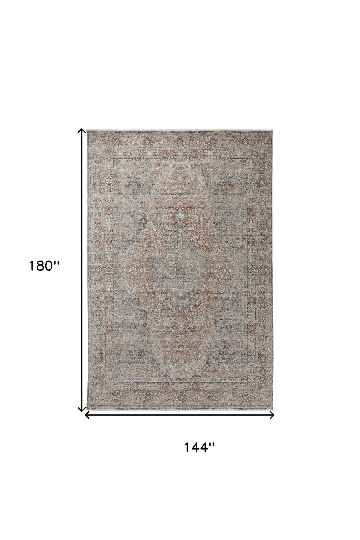 12 x 15 Gray Ivory & Orange Oriental Power Loom Rug With Fringe