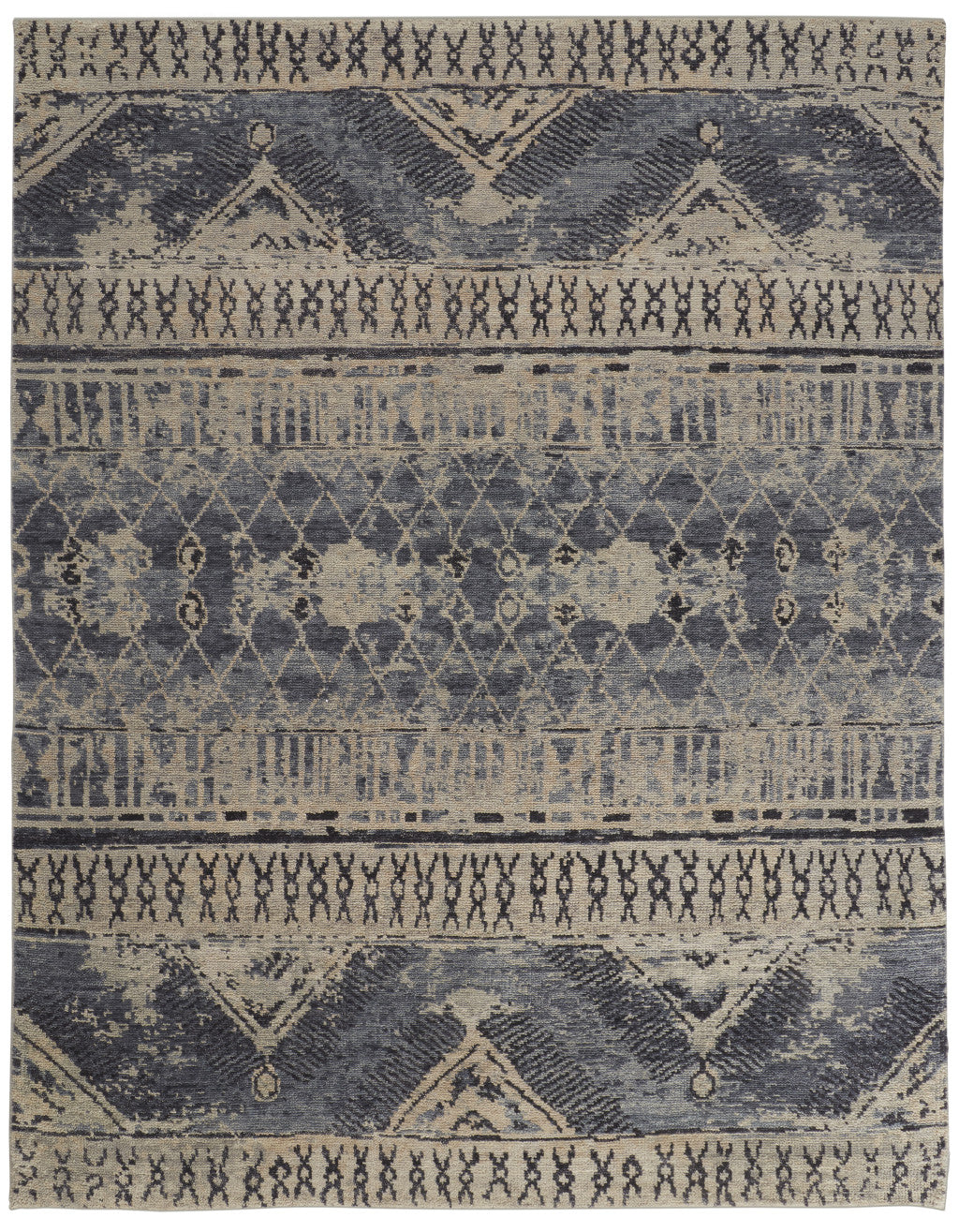 4 x 6 Gray Blue & Ivory Wool Floral Hand Knotted Rug