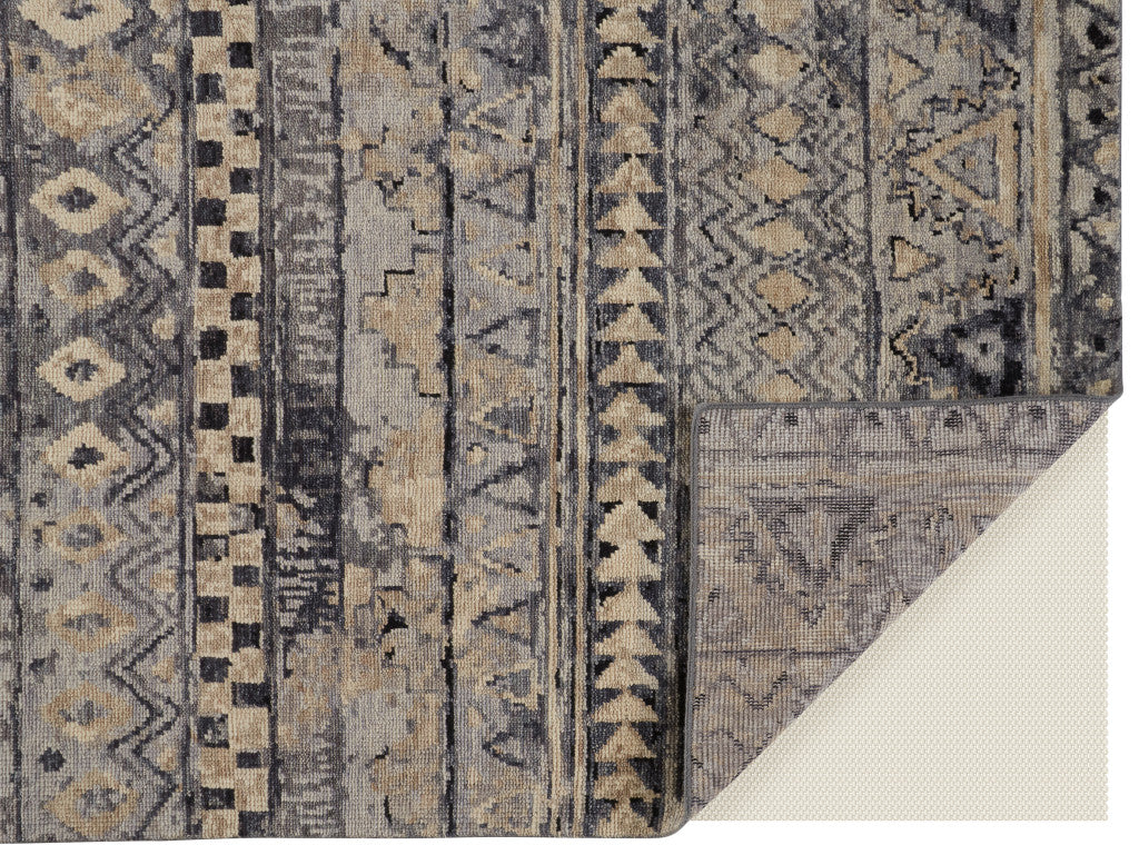 8 x 10 Taupe Gray & Tan Wool Geometric Hand Knotted Rug