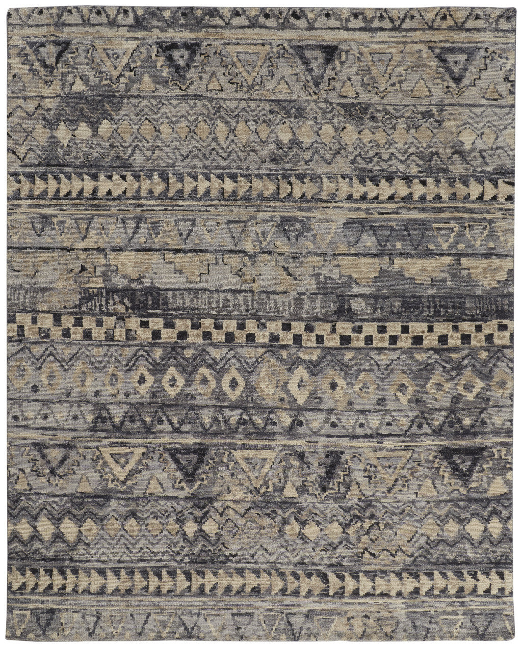 8 x 10 Taupe Gray & Tan Wool Geometric Hand Knotted Rug