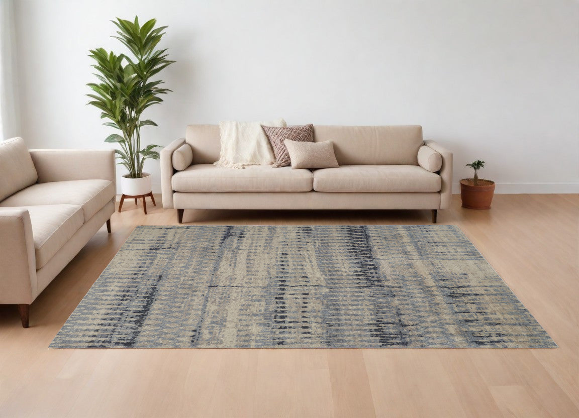 12 x 15 Gray Blue & Ivory Wool Hand Knotted Rug