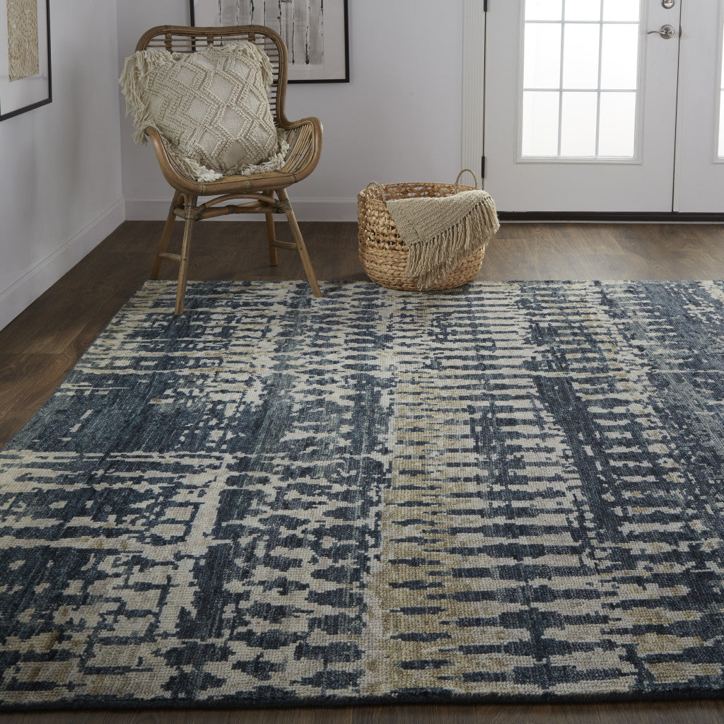 4 x 6 Blue Gray & Tan Wool Hand Knotted Rug